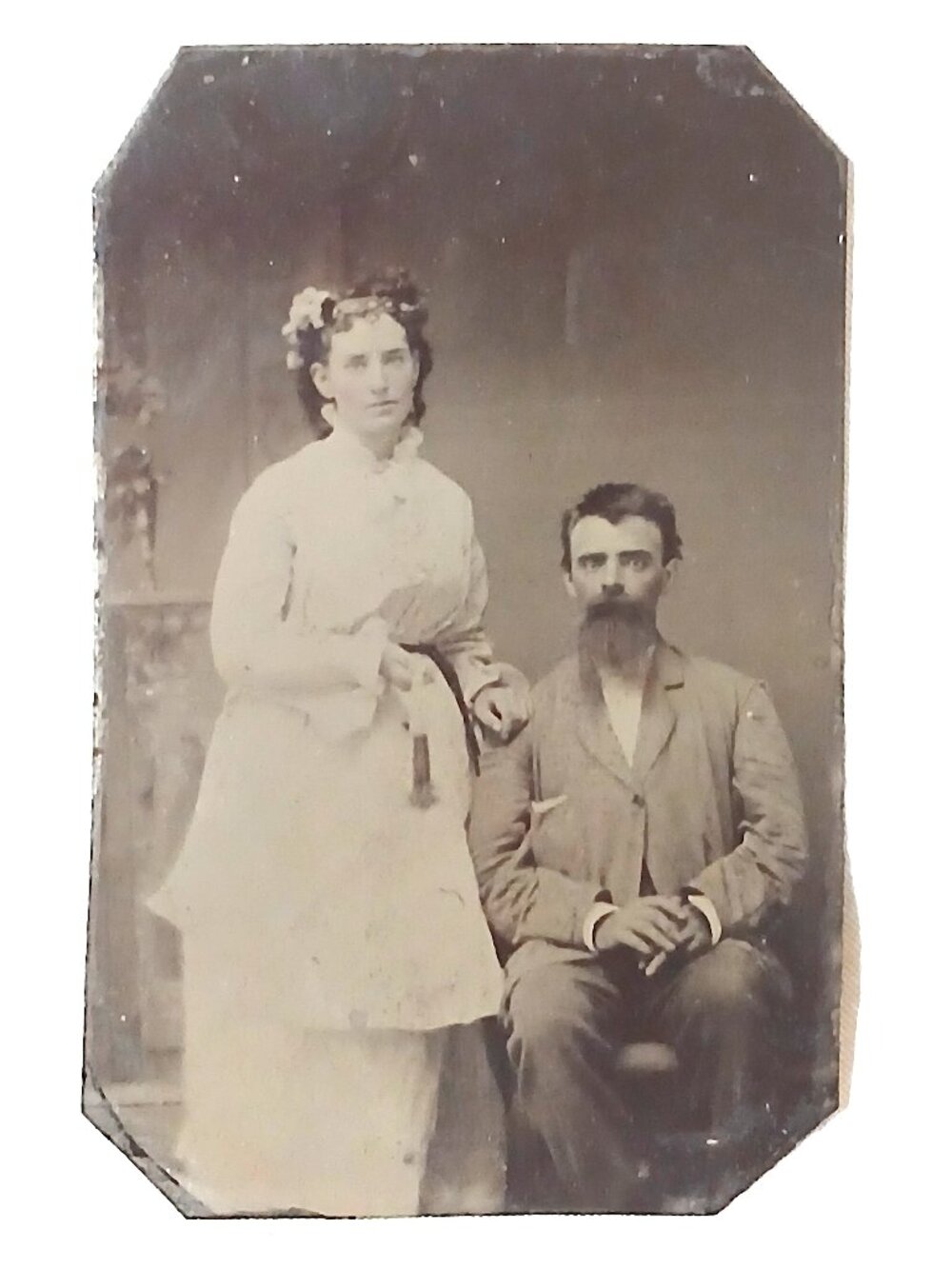 Antique 1800s Tintype Photo Victorian Couple Man Woman Portrait Original